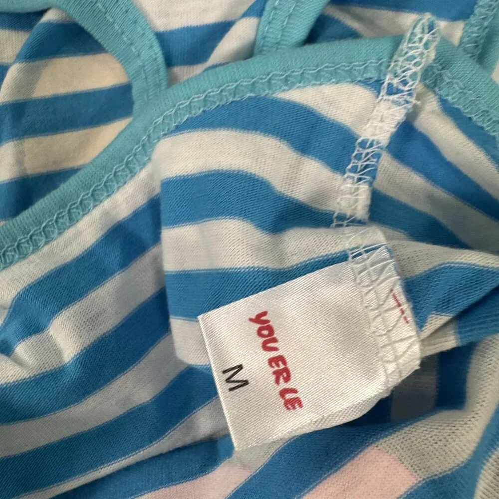 Hug Me Kiss Me Love Me Blue Stripe Dog Tank Top Size M Valentine Pet Shirt